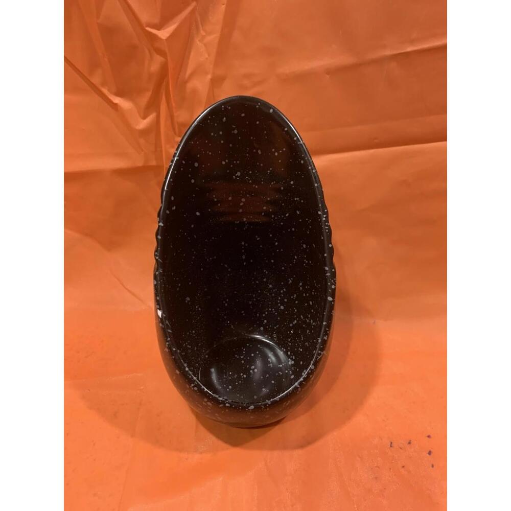KITCHEN STOVETOP SPECKLED SPOON REST EARTHENWARE UTENSIL HOLDER BLACK